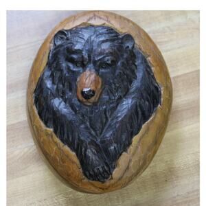 Hand Carved And Painted Wooden Covered Bowl Or Trinket Dish.